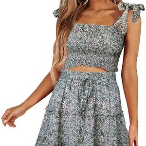 Bow Tie Crop Top & High Waist Skirt 2 Piece